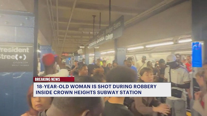 Video thumbnail for Woman shot during robbery at Crown Heights subway station