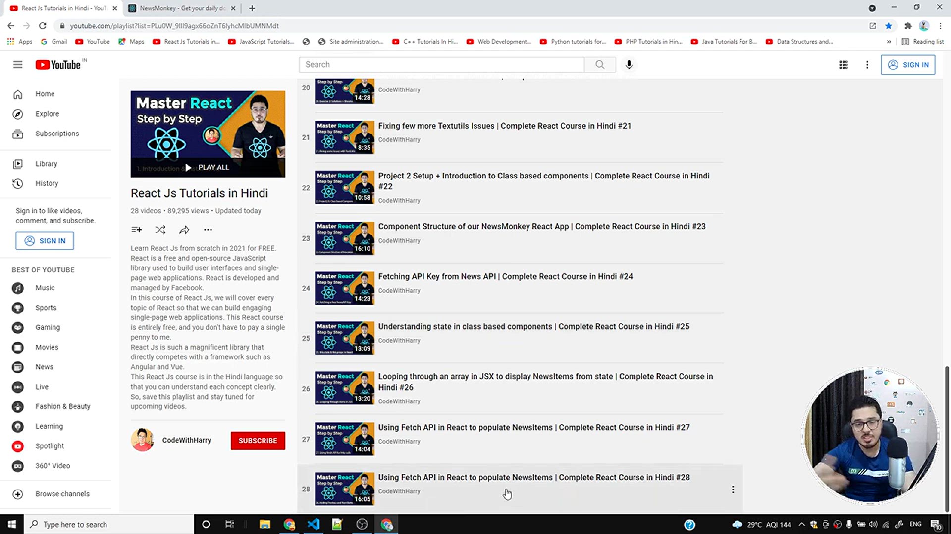 'Video thumbnail for Adding loading spinner & variable pageSize to NewsMonkey _ Complete React Course in Hindi #29'