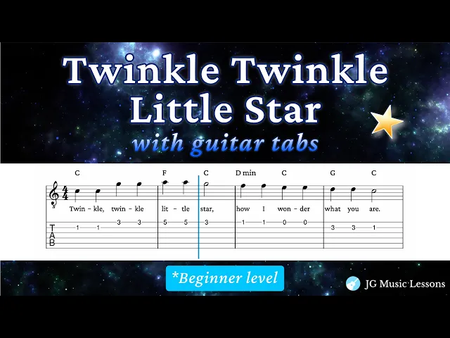 'Video thumbnail for Twinkle Twinkle Little Star guitar tabs (melody and arrangement)'