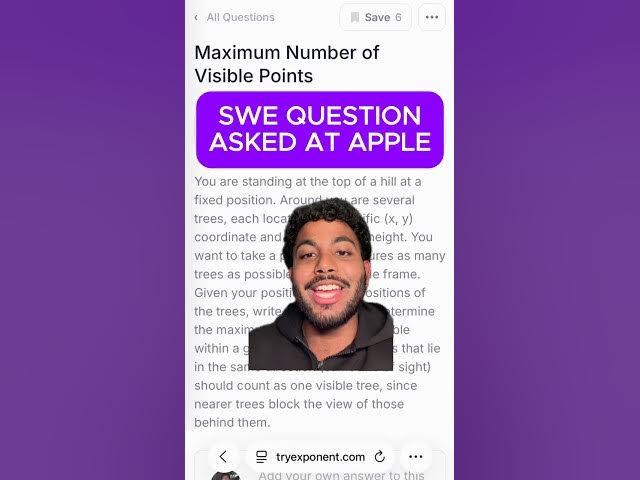 Video thumbnail for This SWE question was asked at Apple!