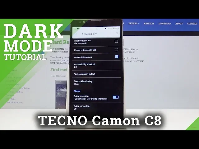 Video thumbnail for How to Invert Colors in TECNO Camon C8 - Dark Mode Activation