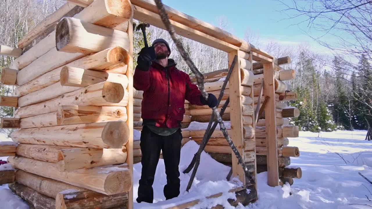 Video thumbnail for Nick and Maëla: sauna walls are done! building in cold, snow, and pregnancy