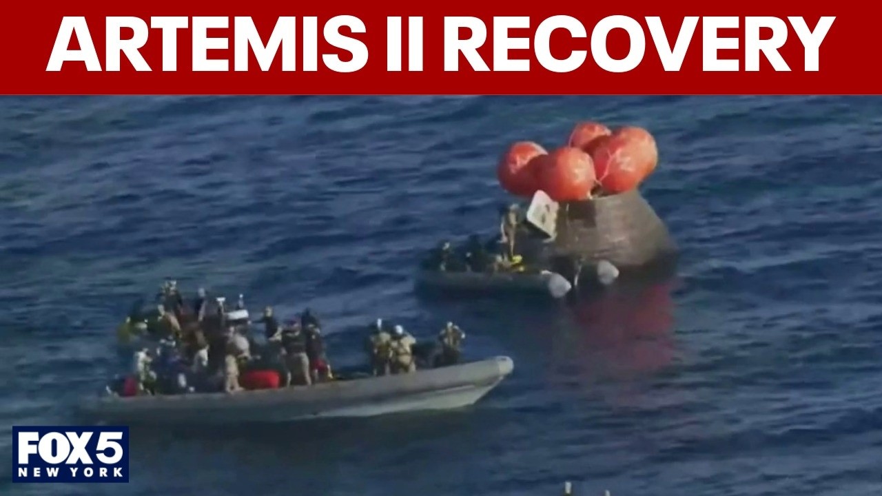 Video thumbnail for Artemis II crew retrieved from ocean
