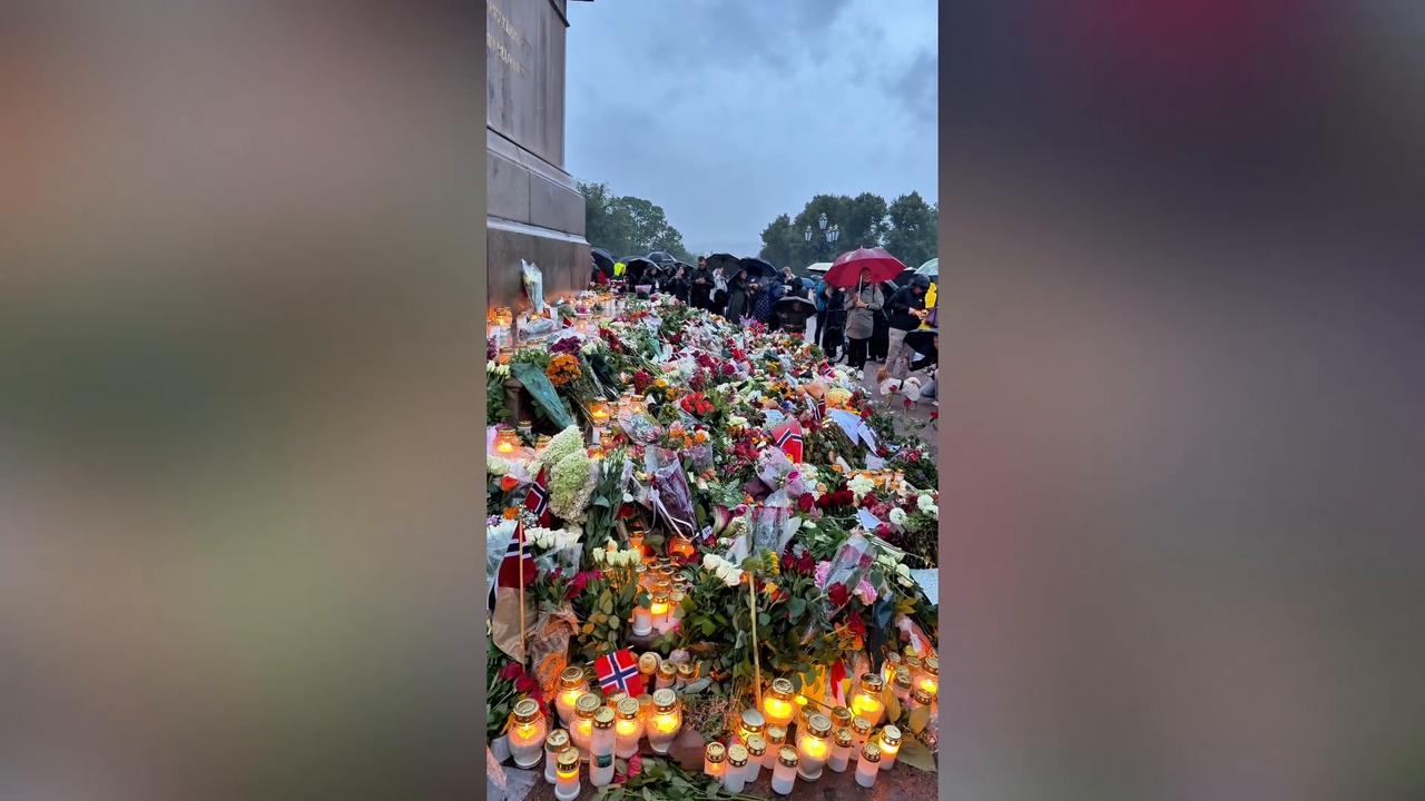 Video thumbnail for Norway: Norwegians mourn King Harald outside Oslo Royal Palace (2).