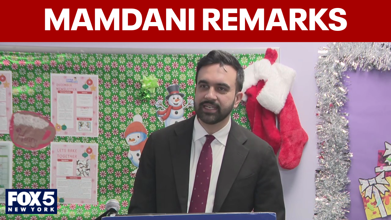 Video thumbnail for FULL: Mamdani speaks at NYC childcare center