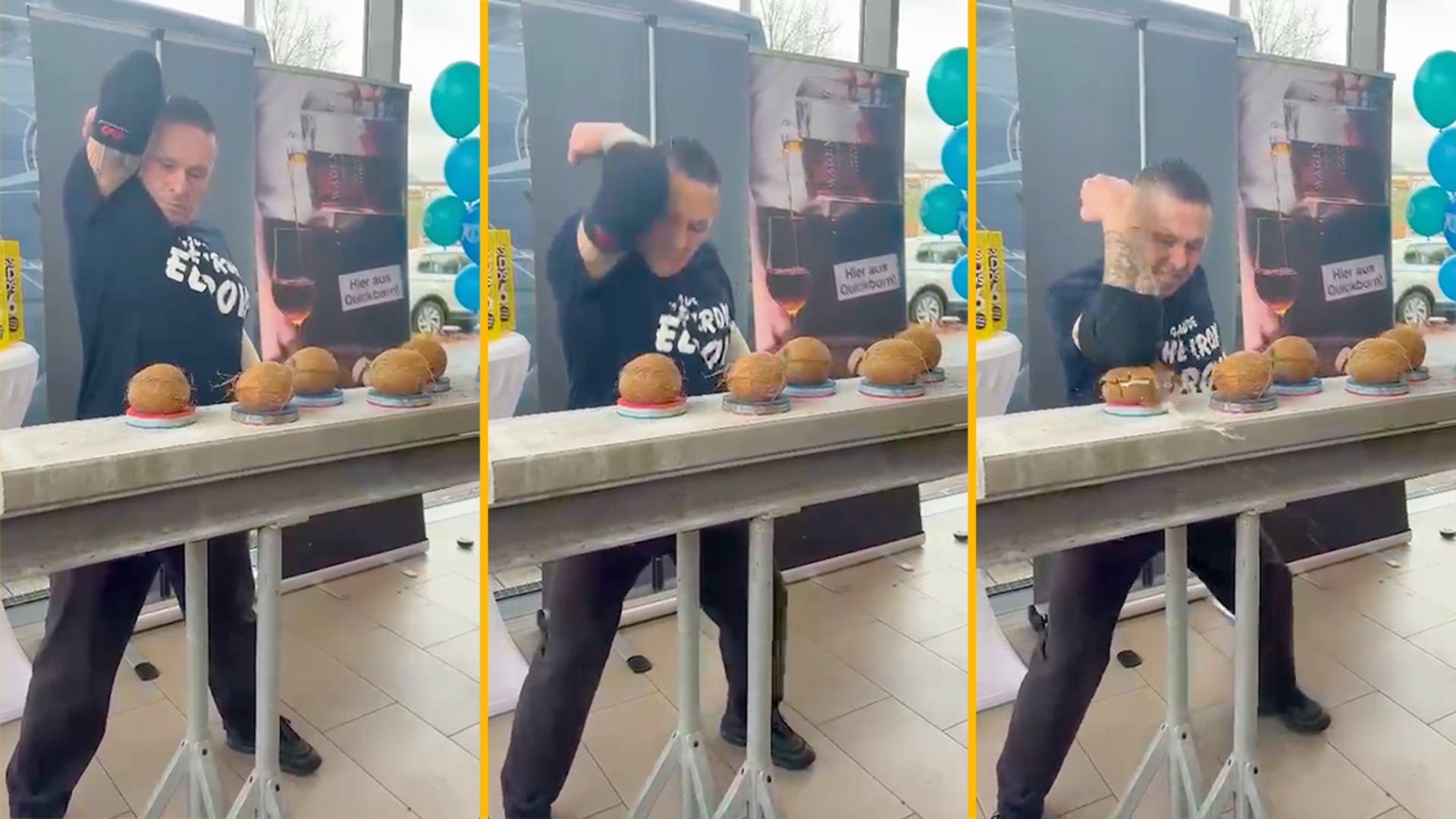 Video thumbnail for Most coconuts smashed by elbows in one minute  84 by Jens Gaude