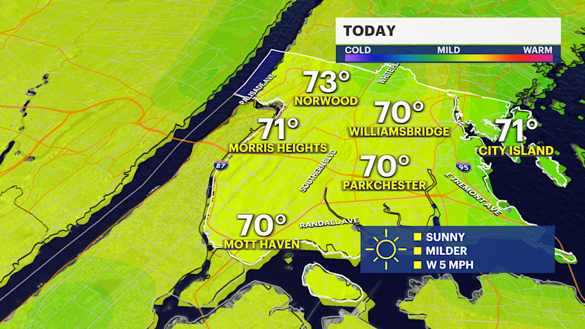 Video thumbnail for Sunny and milder today in the Bronx with even warmer weather ahead