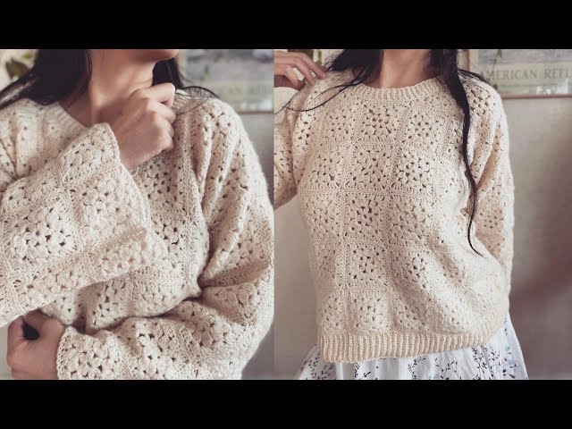 Video thumbnail for Crochet Granny Square Lace top #crochetsweater #crochet #crochettops
