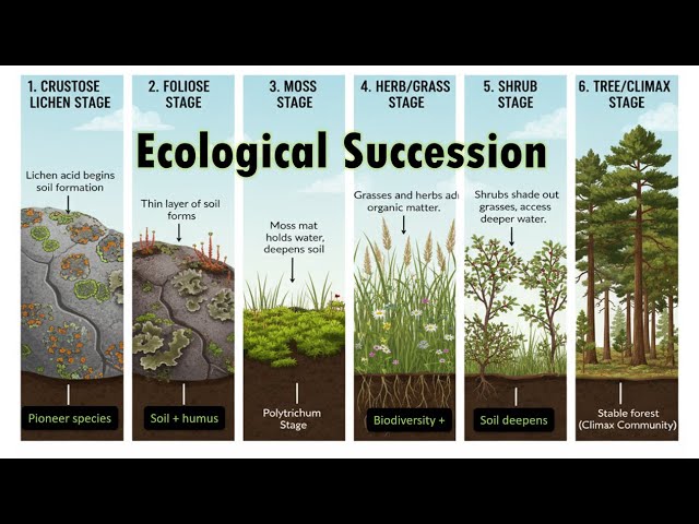 Video thumbnail for What is Ecological Succession? Xerosere Stages in 5 Minutes