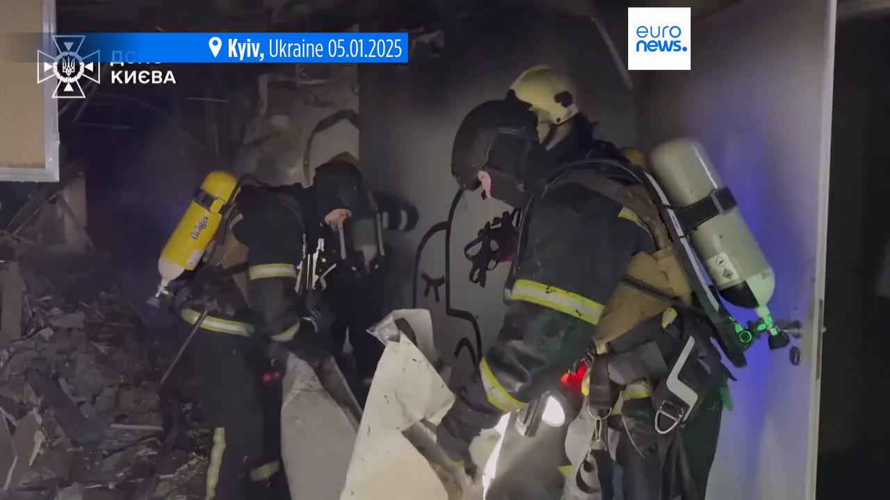 Video thumbnail for Russian overnight strikes kill at least one in Ukraine's capital Kyiv