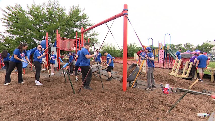 Video thumbnail for NY Islanders build kid-designed playground at Cross Island YMCA in Queens