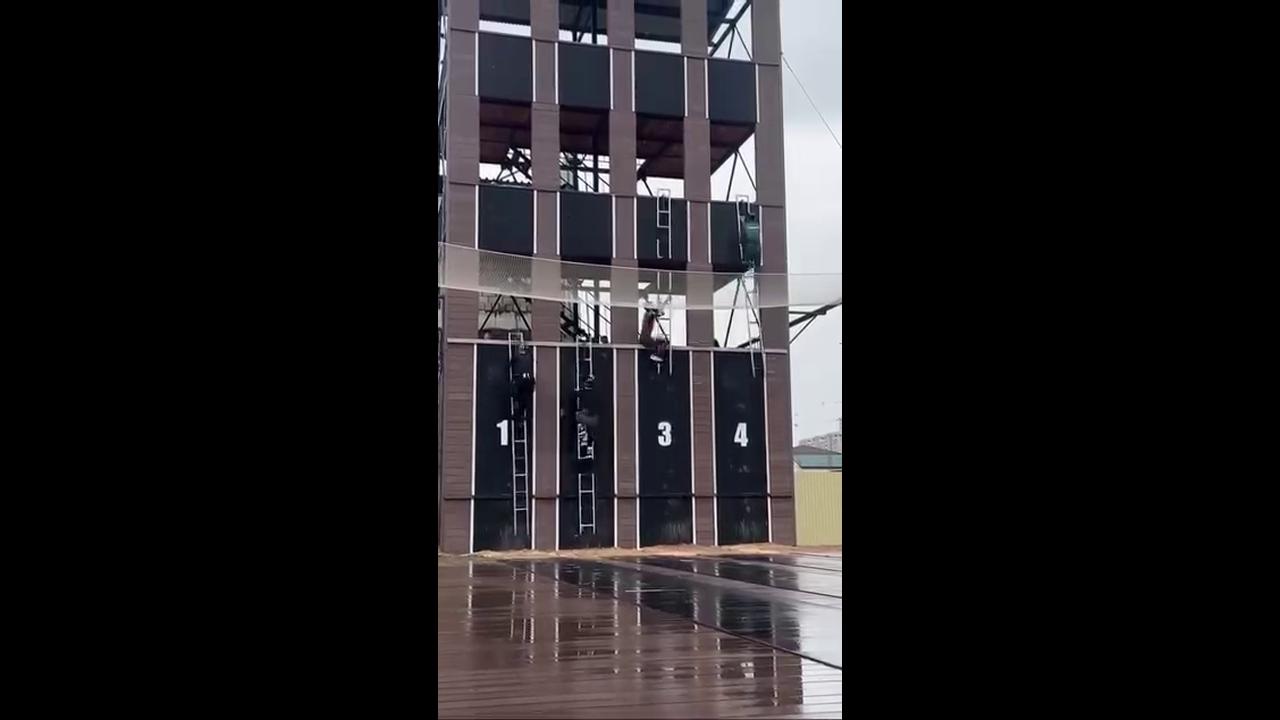 Video thumbnail for Firefighter Sport Athletes Racing Up a Training Tower
