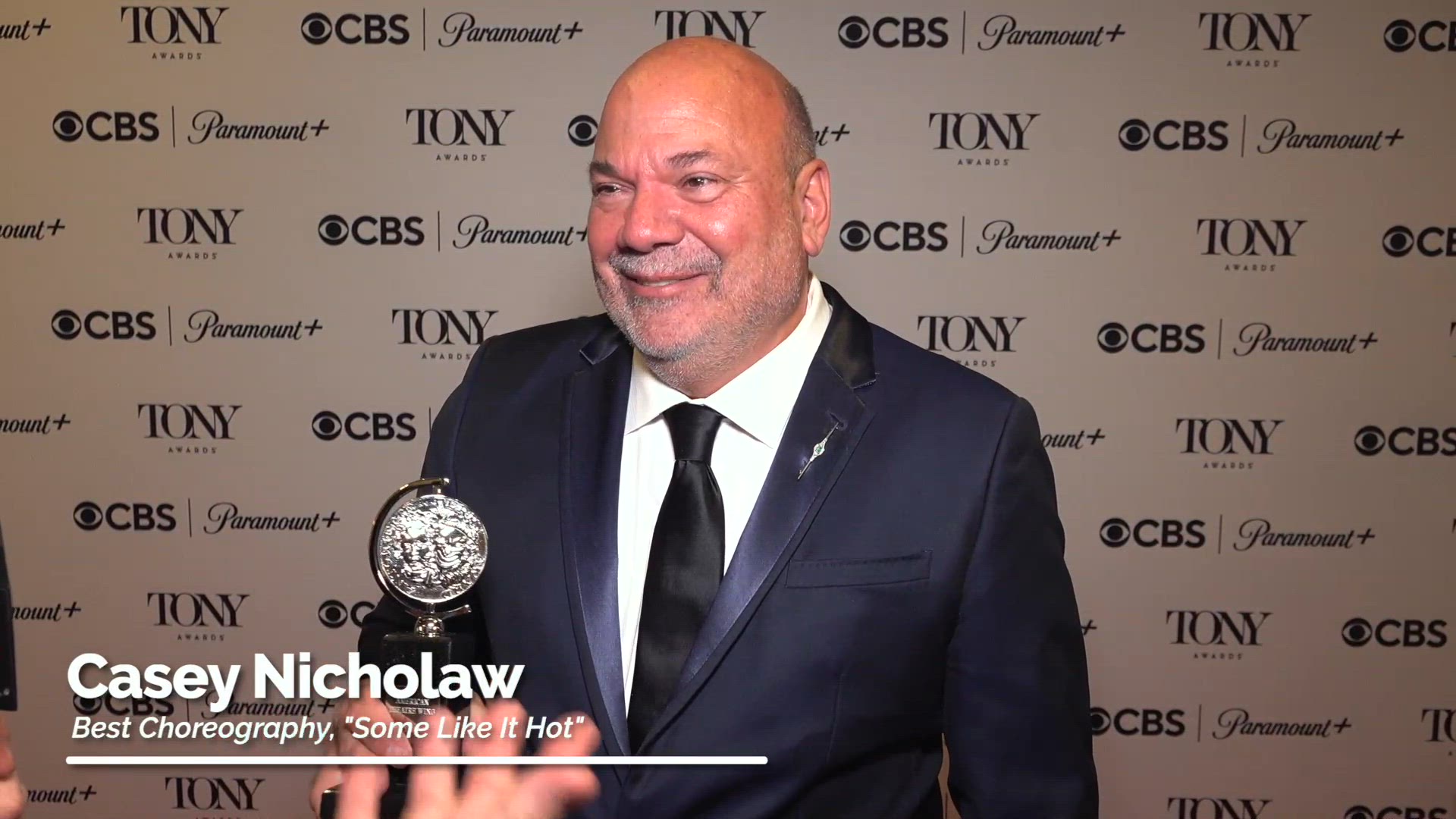 Video thumbnail for Video: Casey Nicholaw Celebrates Tony Win for 'Best Choreography'