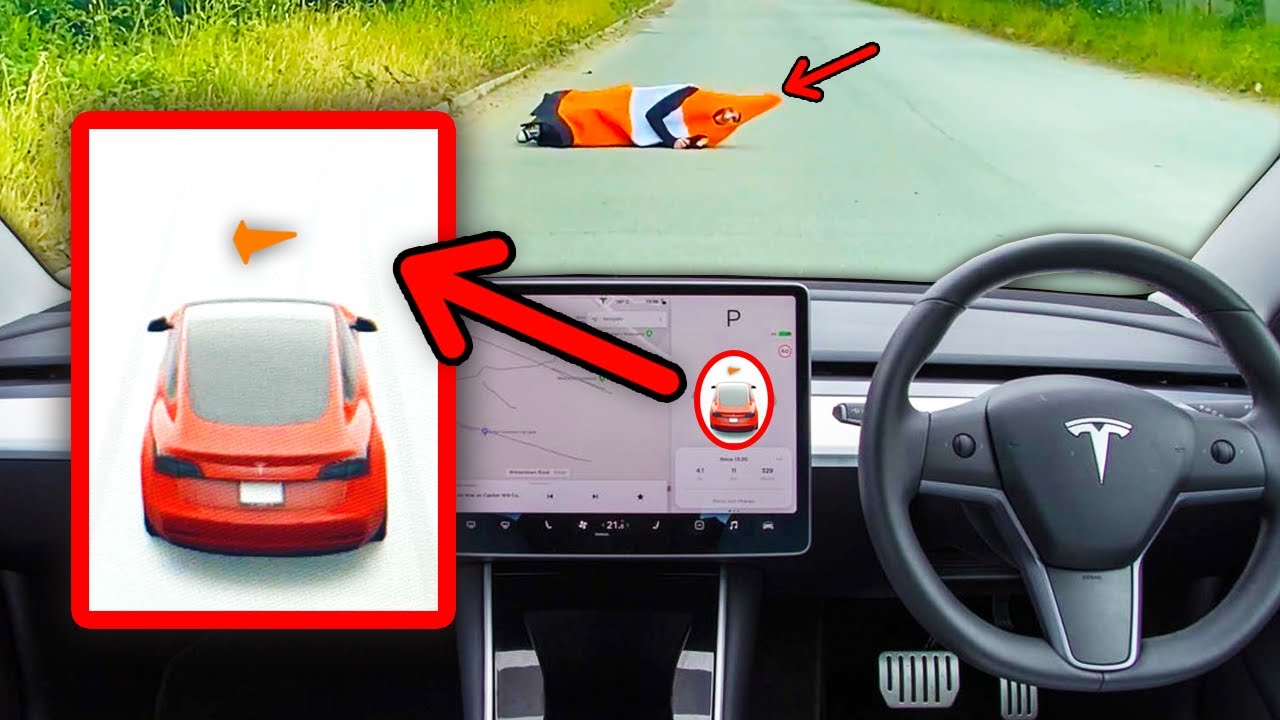 Video thumbnail for Tesla Autopilot now shows traffic cones that have fallen over! (not sure why)
