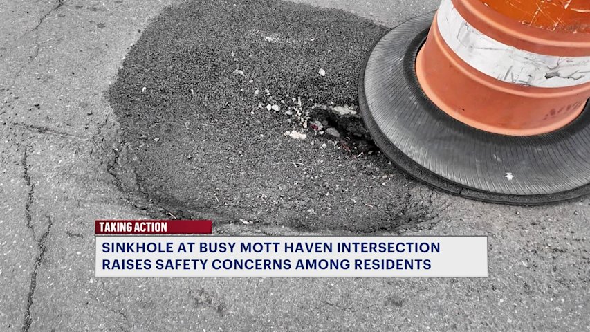 Video thumbnail for Sinkhole at Mott Haven intersection continues to wreak havoc