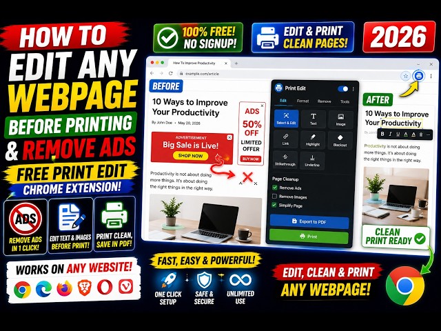 Video thumbnail for How to Edit Any Webpage Before Printing & Remove Ads – FREE Print Edit Chrome Extension 2026