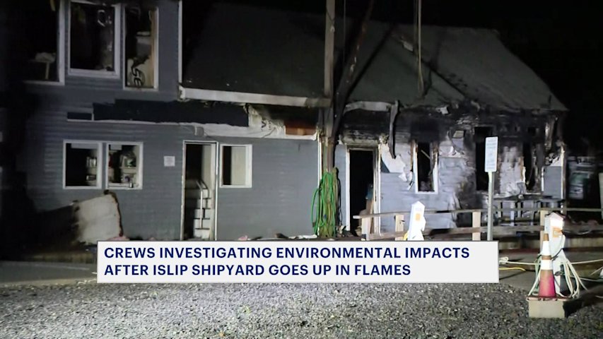 Video thumbnail for DEC, hazmat team requested after shipyard building caught fire in Islip