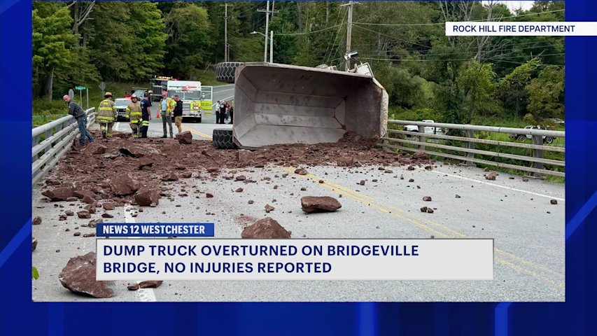 Video thumbnail for Truck hauling dirt and rocks rolls over, damaging Bridgeville Bridge