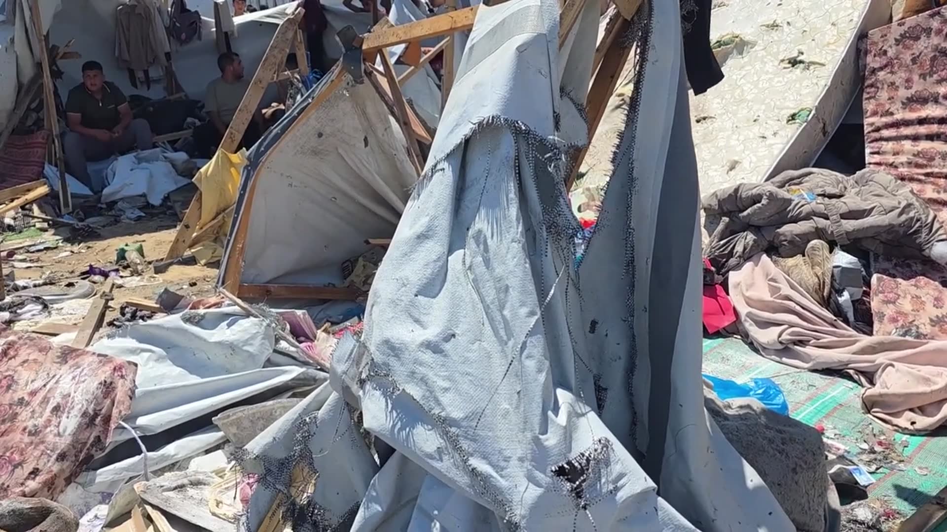 Video thumbnail for Israeli strike leaves devastation at displaced Palestinians' camp in Gaza.