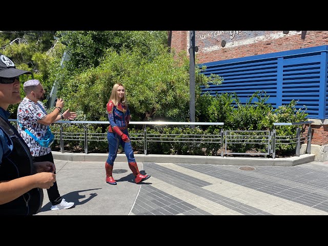 Video thumbnail for Captain Marvel Meeting Guests in Avengers Campus at Disney California Adventure