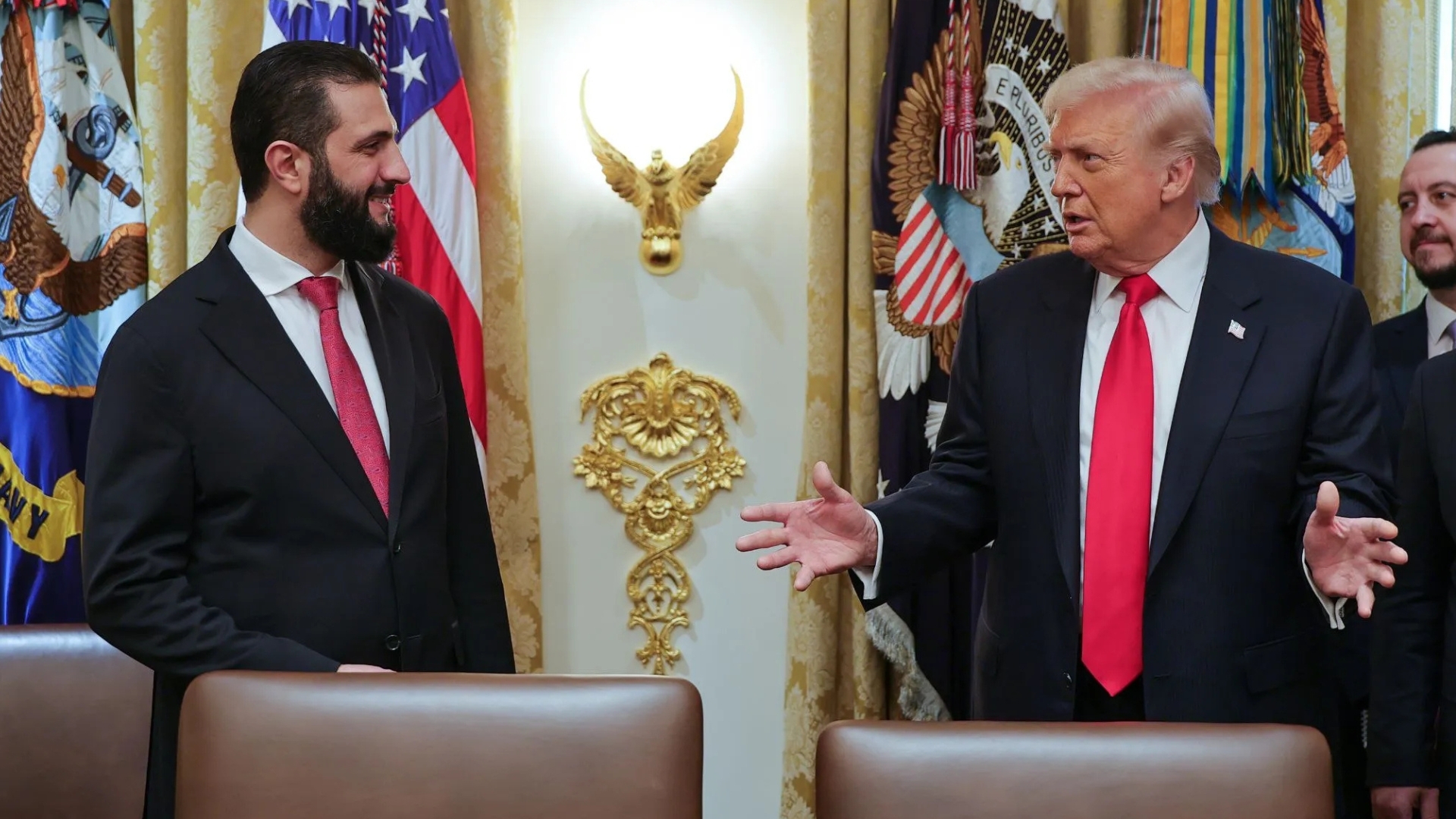 Video thumbnail for Trump hosts Syria’s al-Sharaa at White House as US extends sanctions relief