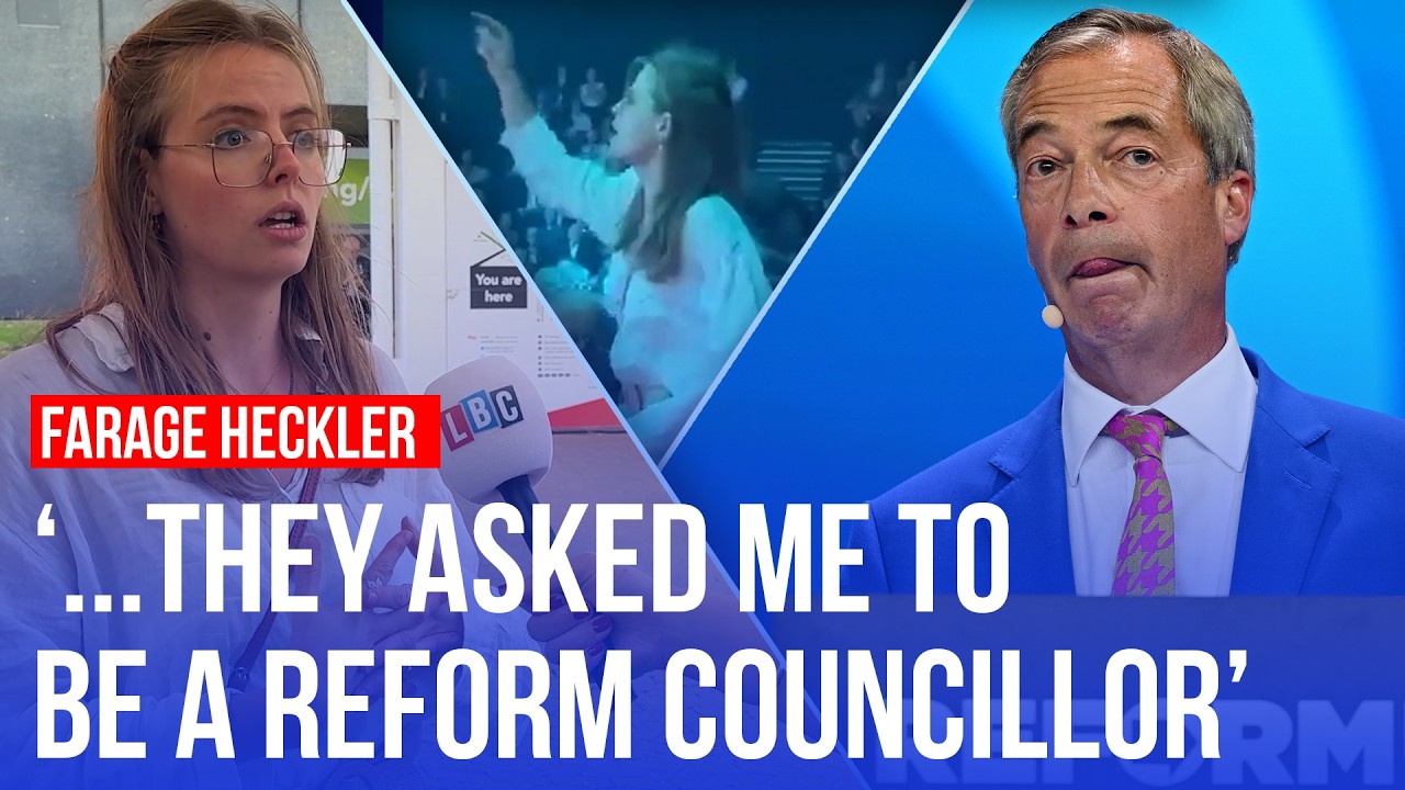 Video thumbnail for Farage speech heckler turns out to be Reform party member