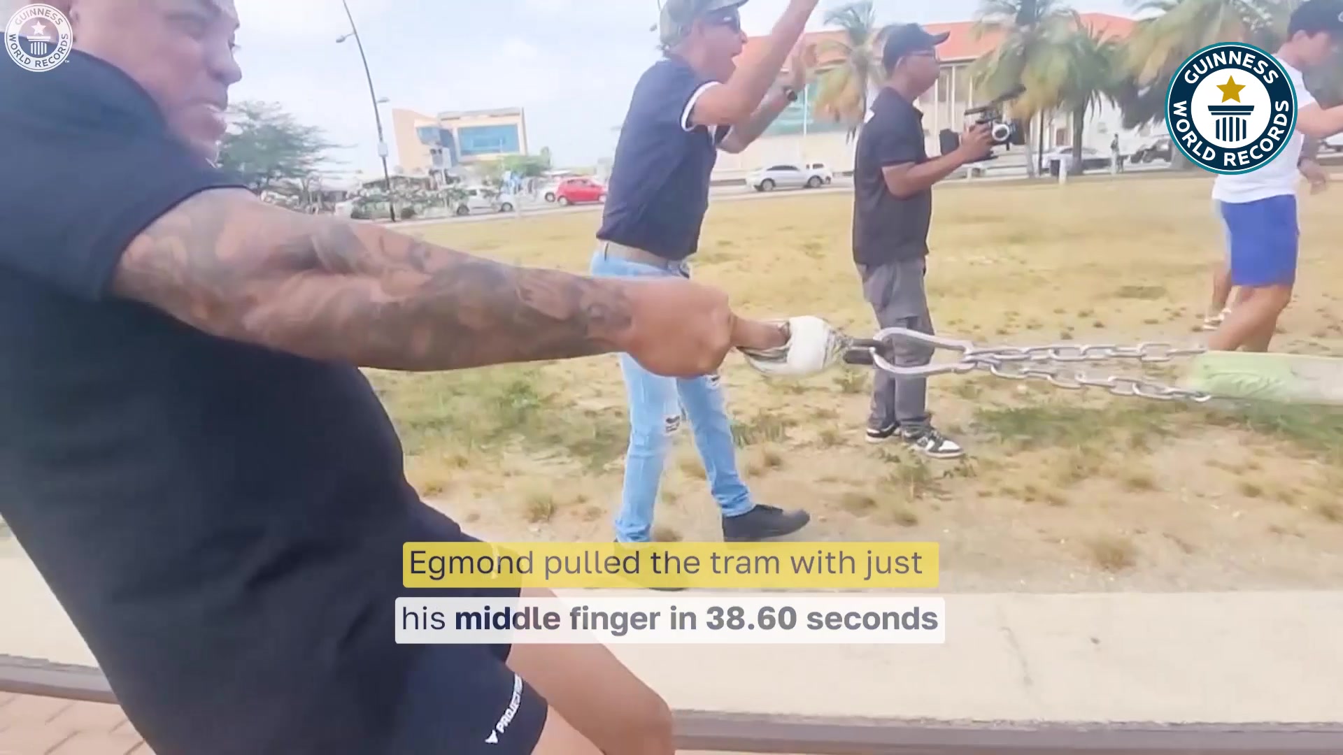 'Video thumbnail for Fastest 20m tram pull with one finger (male) - 38.6 seconds by Egmond Molina'