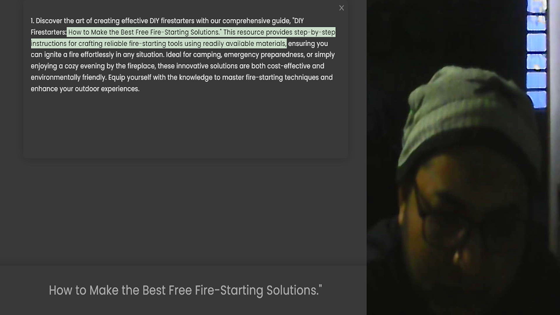 Video thumbnail for 1. Discover the art of creating effective DIY firestarters with our comprehensive guide, DIY Firestarters How to Make the Best Free Fire-Starting Solutions. This resource provides step-by-step instructions for crafting reliable fire-start