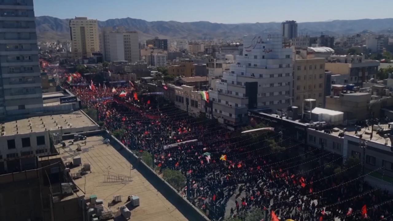 Video thumbnail for Iran: Thousands attend funeral of Iran's slain Supreme Leader Khamenei in Mashhad (2).