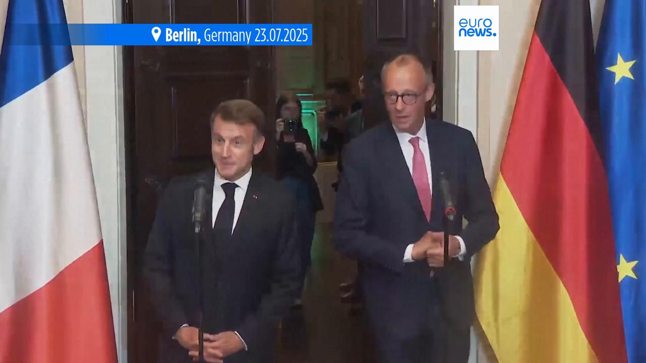 'Video thumbnail for Defence and tariffs top the agenda at Merz and Macron working dinner'