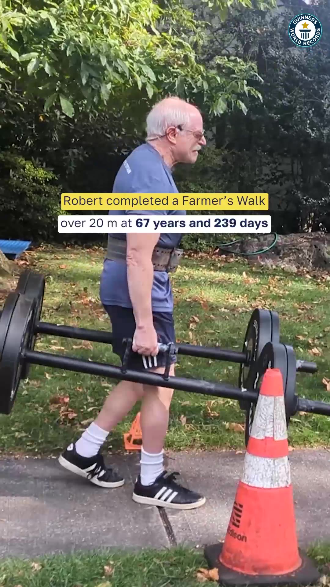 Video thumbnail for Oldest person to complete a Farmer's Walk over 20 metres (male) - Robert Herbst at 67 years and 239 days old