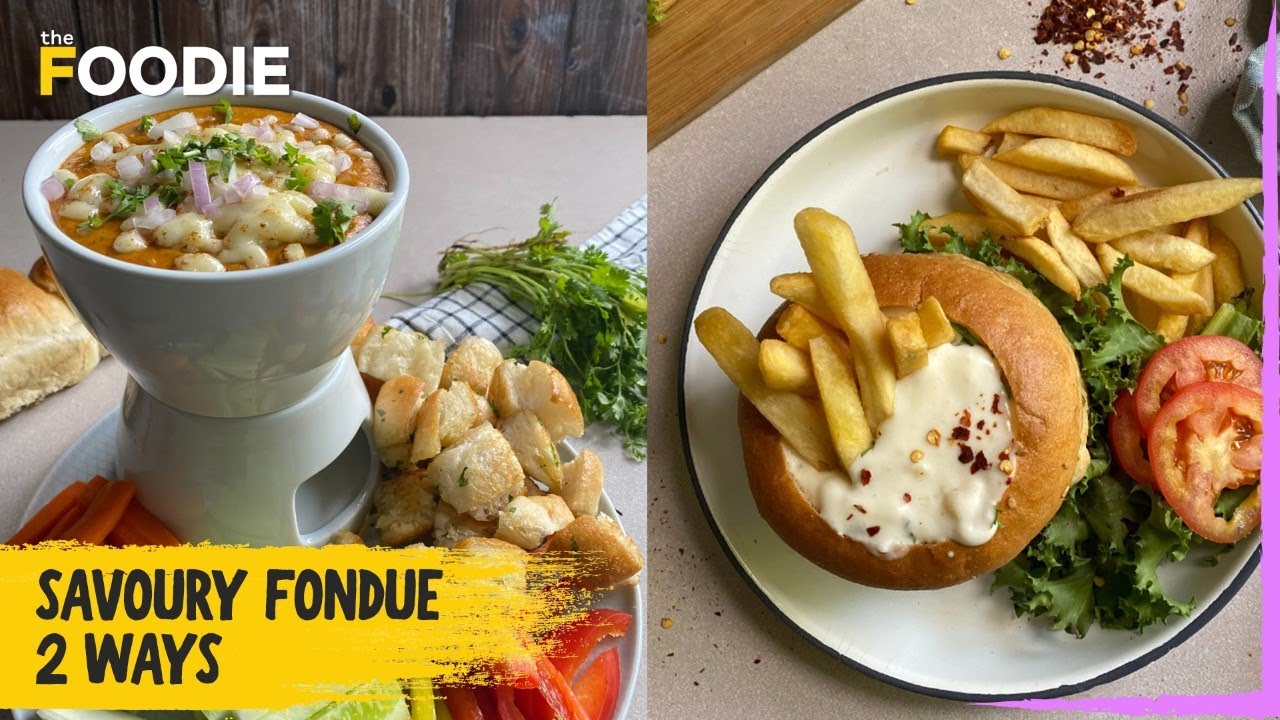 Video thumbnail for Fondue Recipe 2 ways | Pav Bhaji Fondue | Cheeseburger Fondue | The Foodie