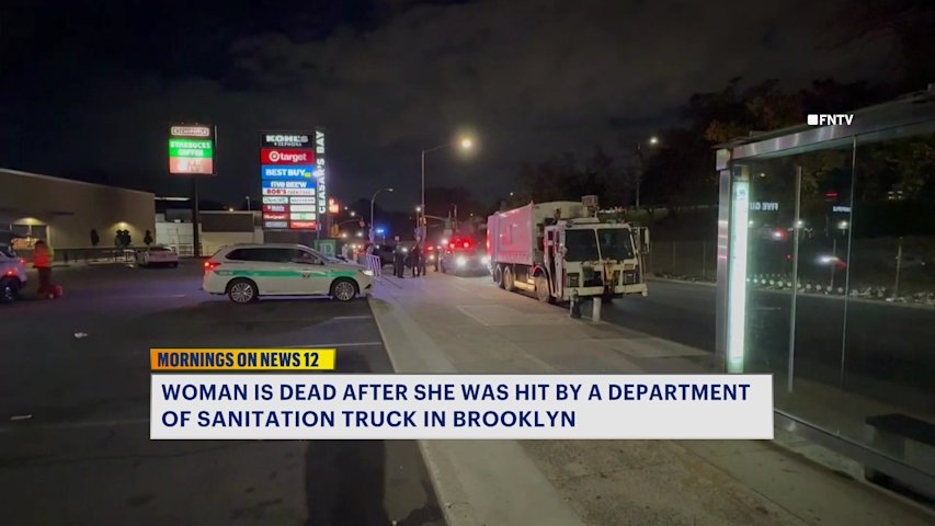 Video thumbnail for 30-year-old woman dead after being struck by city sanitation truck in Bath Beach