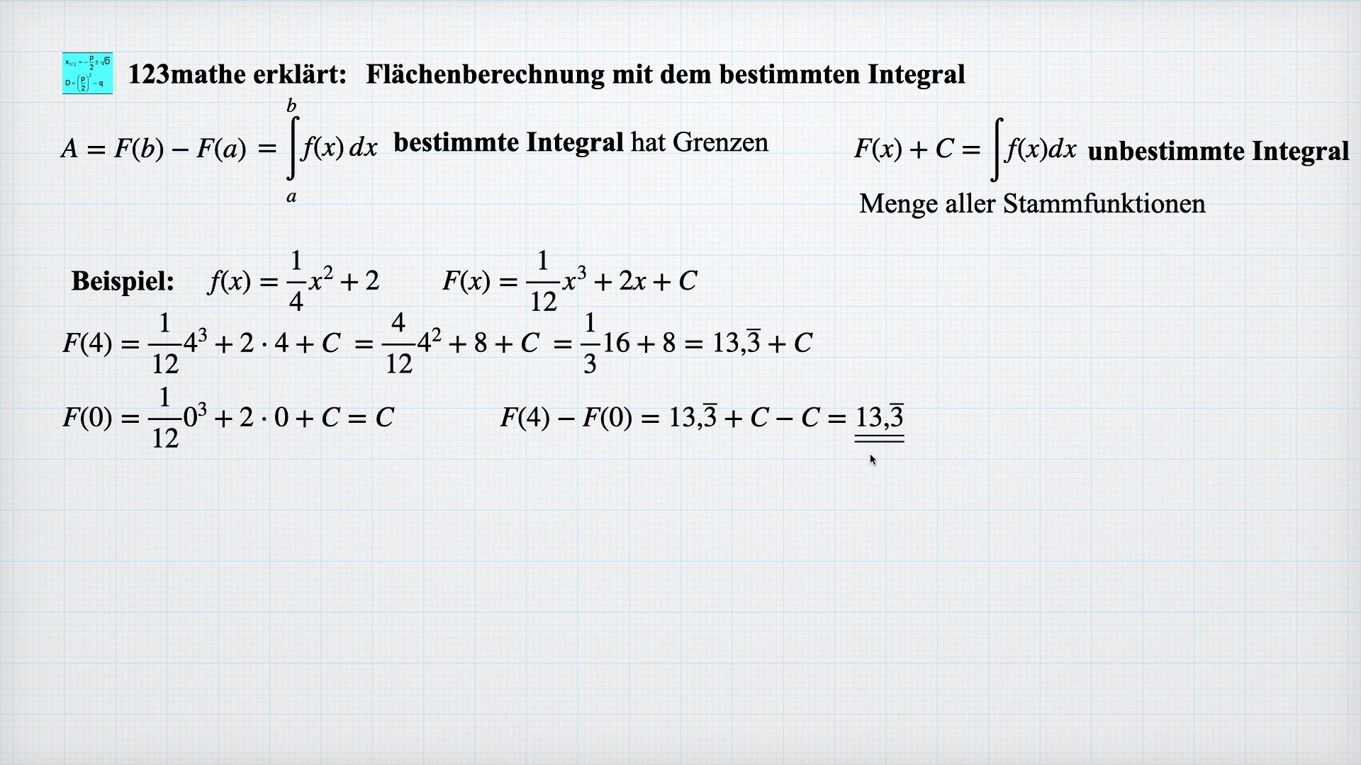 'Video thumbnail for Bestimmtes Integral mit F(x) berechnen'