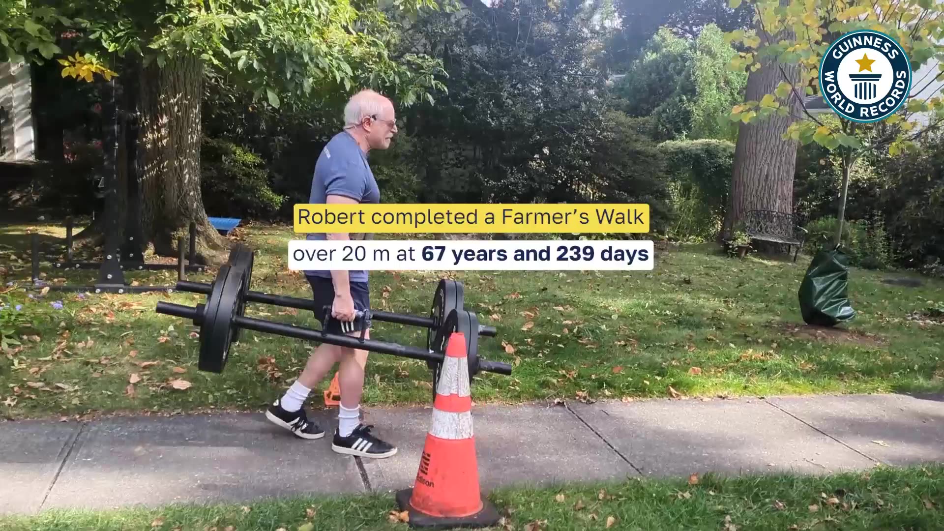 Video thumbnail for Oldest person to complete a Farmer's Walk over 20 metres (male) - Robert Herbst at 67 years and 239 days old