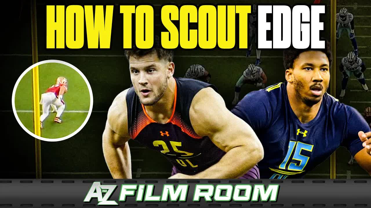Video thumbnail for a to z sports film room: nfl draft edge rusher scouting: film breakdown of pass rush & run defense