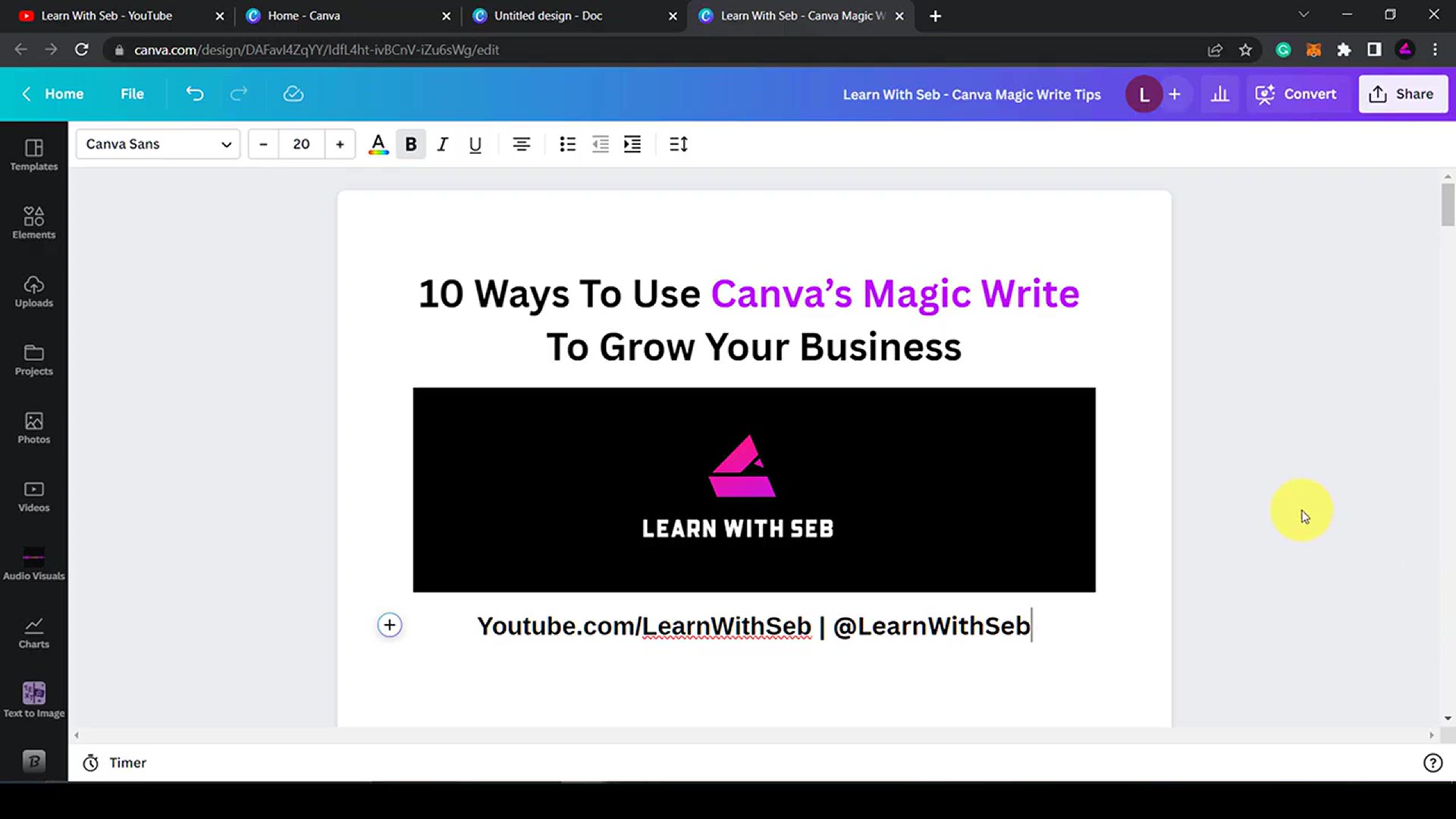 'Video thumbnail for 10 Ways To Use Canva's MAGIC WRITE To Grow Your Business (ChatGPT In Canva_)'