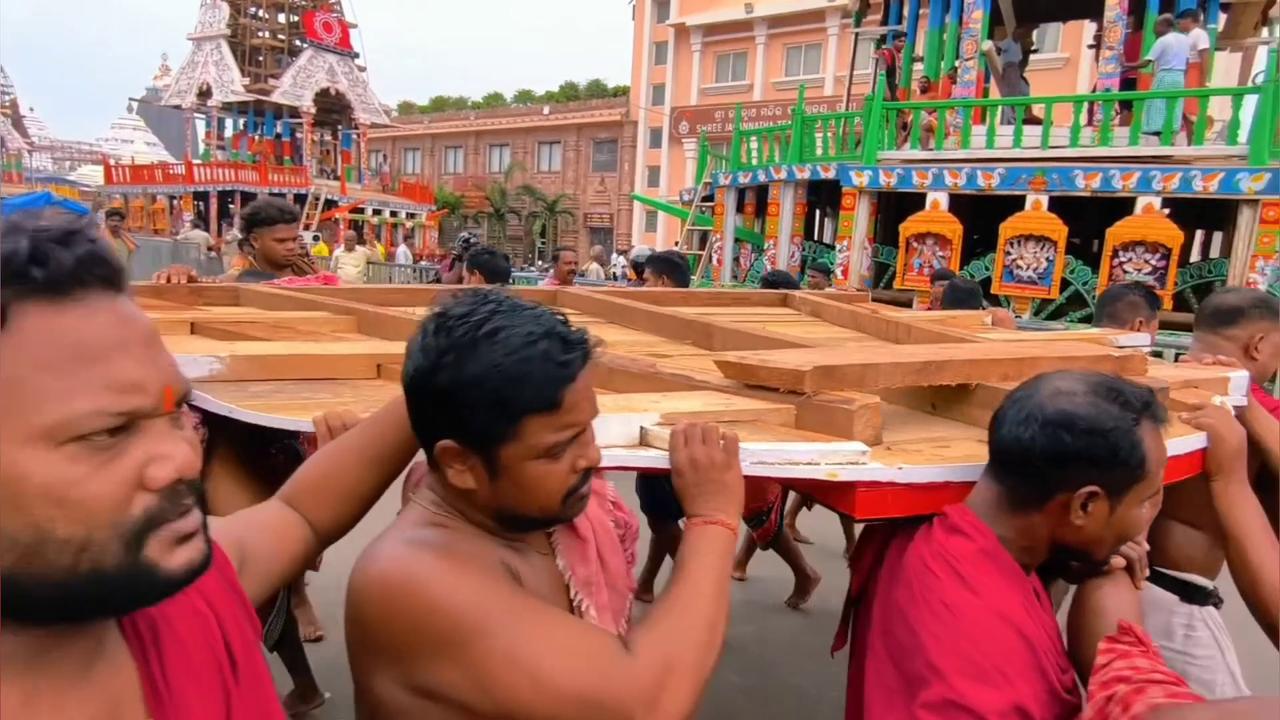 Video thumbnail for India: Puri is in the final phase of preparations as the three majestic chariots ; ready for the grand festival.