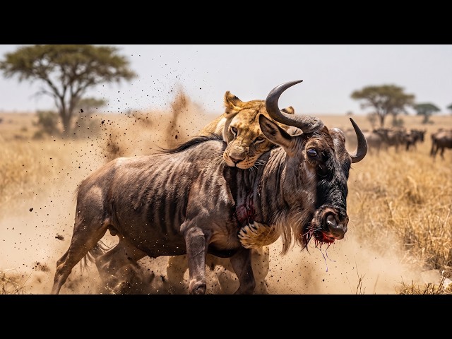 Video thumbnail for How One Savage Lioness Took Down A Massive Wildebeest 😱