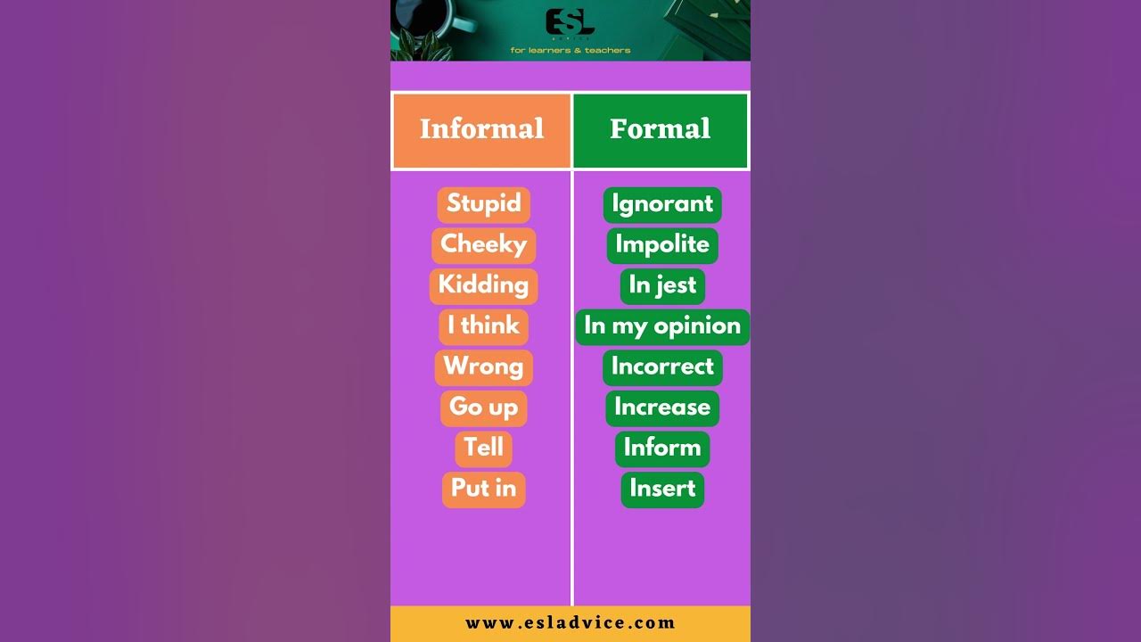 'Video thumbnail for Informal VS Formal English || Part 6 || ESL Advice'