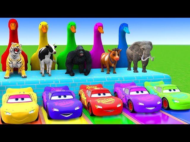 Video thumbnail for Paint Animals Duck Tiger  Cow Lion Buffalo Gorilla Elephant Dinosaur Fountain Crossing Animal Game