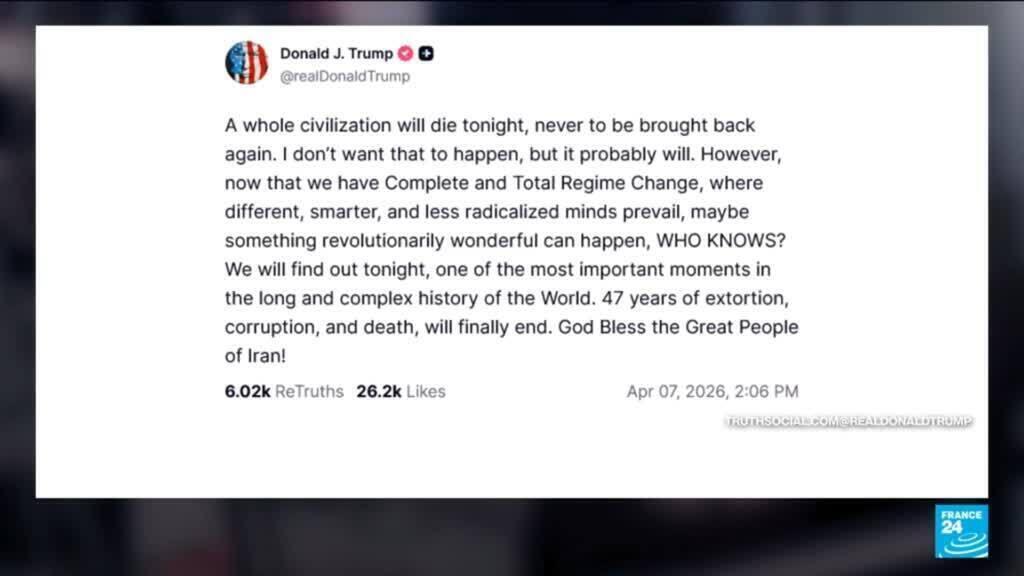 Video thumbnail for Trump warns a 'whole civilization will die tonight' if a deal with Iran isn't reached