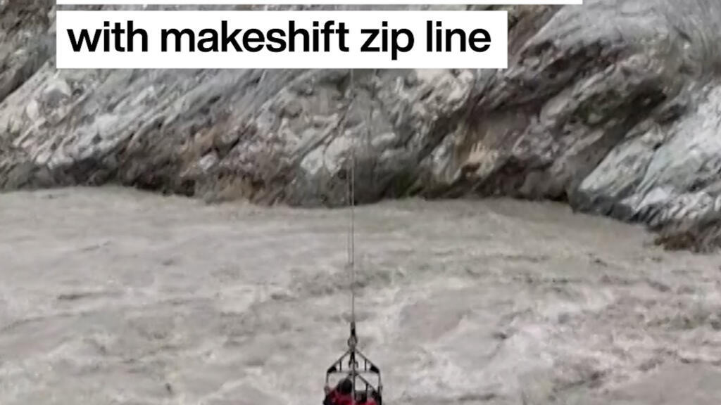 Video thumbnail for Nepal Floods: Survivors hauled to safety with makeshift zip line