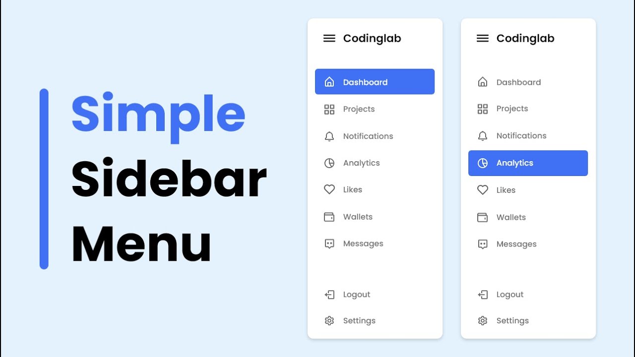 'Video thumbnail for How to make Sidebar Menu in HTML CSS & JavaScript _ Side Navigation Menu Bar'