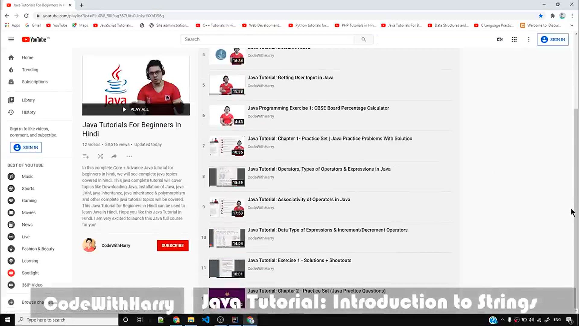 'Video thumbnail for Java Tutorial_ Introduction to Strings'