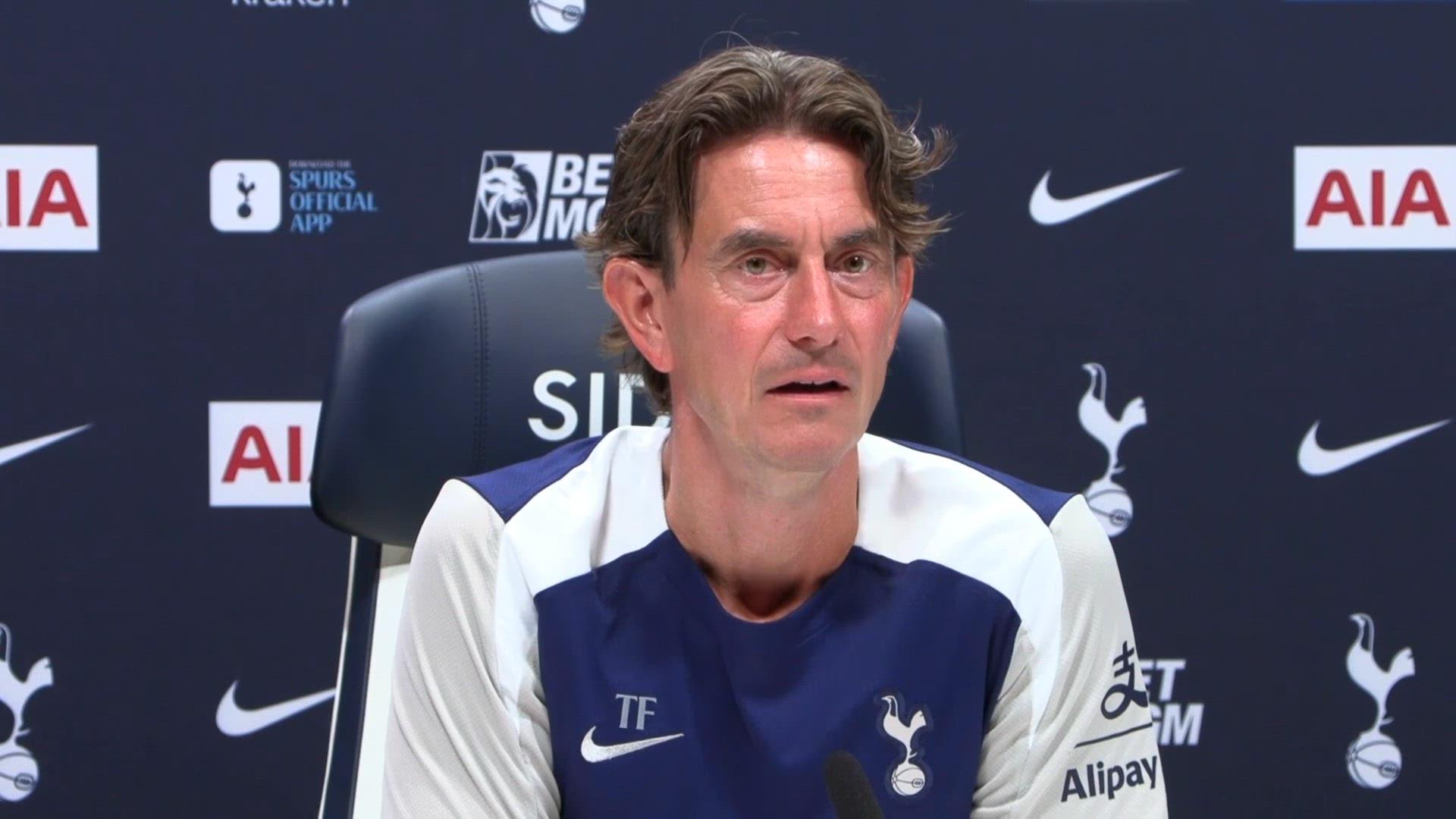 'Video thumbnail for 'Ange will forever be a legend at Tottenham' - Thomas Frank hails predecessor on first presser as Spurs coach'
