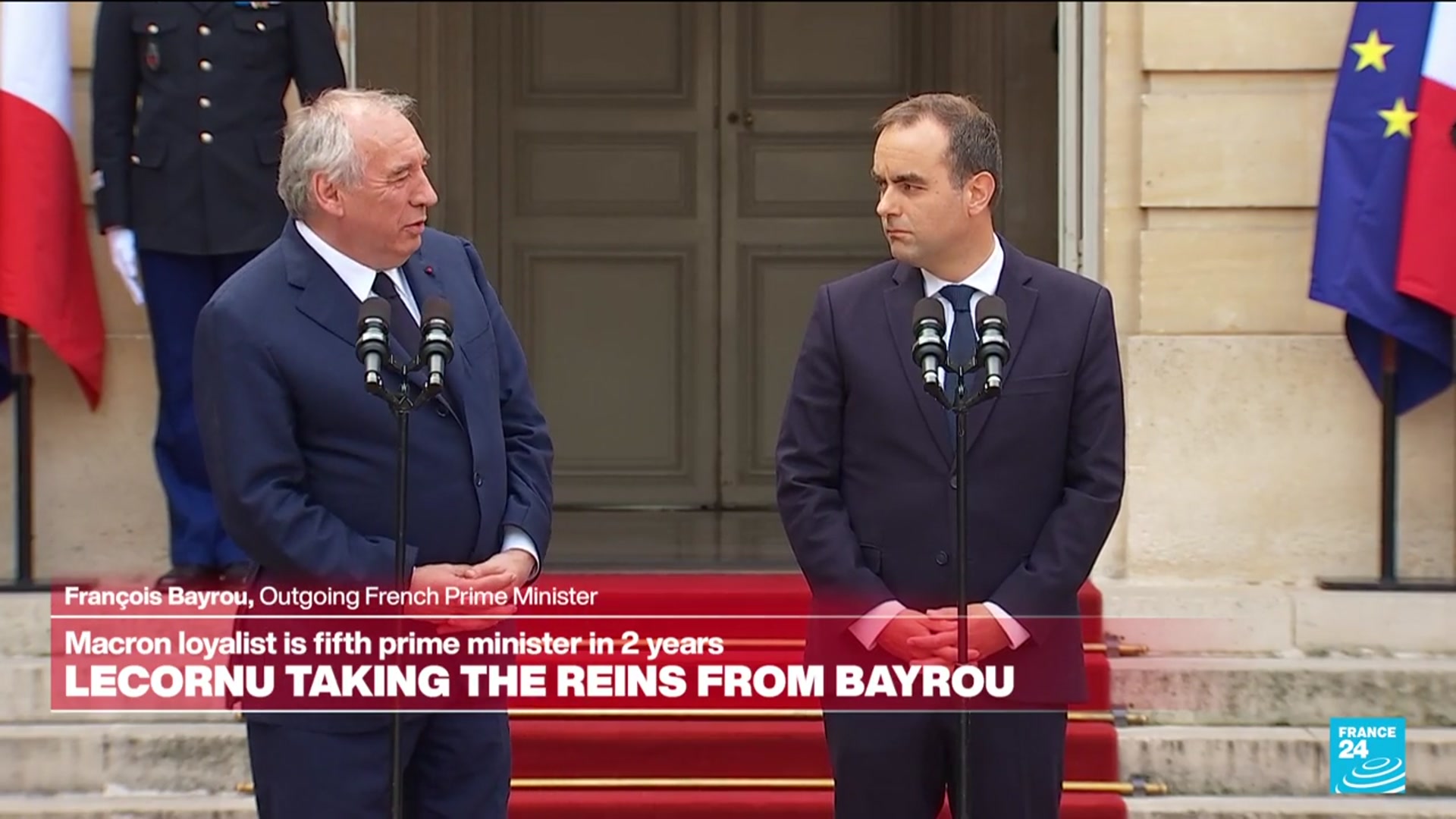 'Video thumbnail for REPLAY: Bayrou officially hands over to new French PM Lecornu'