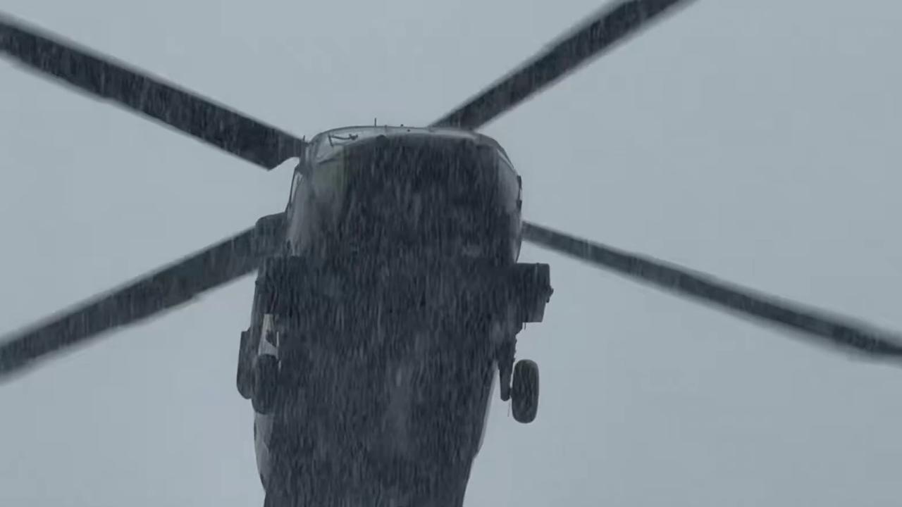 Video thumbnail for US: Helicopter Flies During Heavy Rain in Rochester, NY.