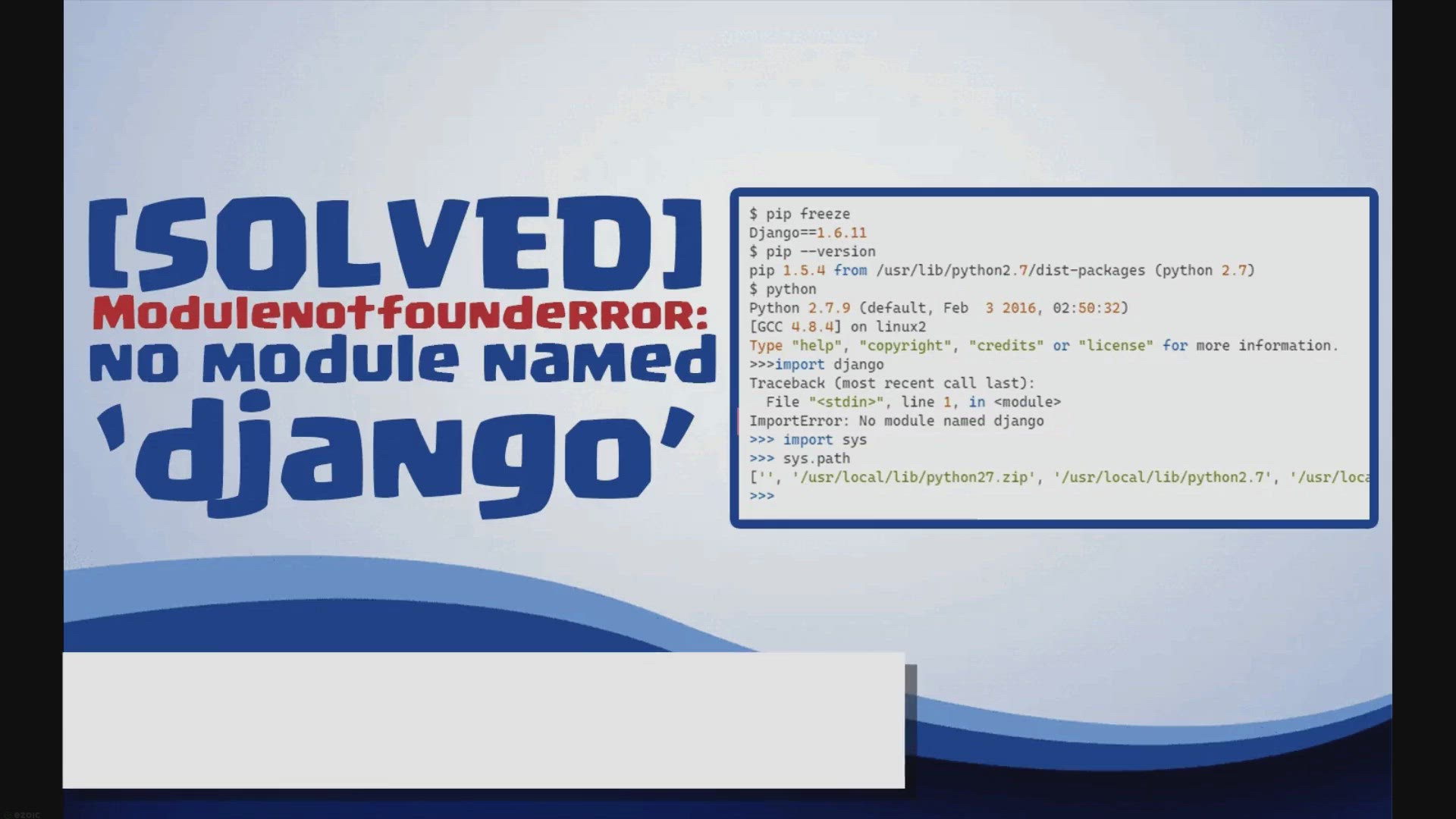 'Video thumbnail for Modulenotfounderror: no module named ‘django’'