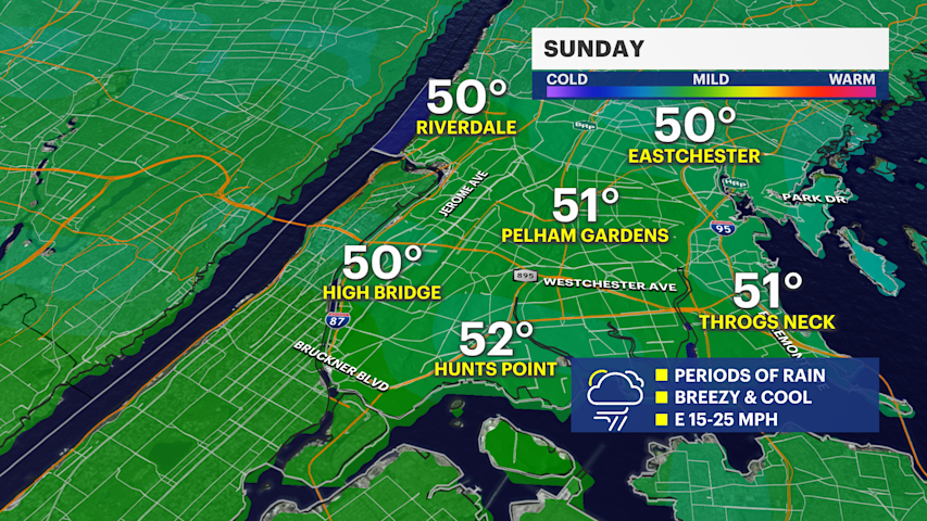 Video thumbnail for STORM WATCH: Cool, periods of rain through Memorial Day morning with some drying in the afternoon in the Bronx